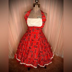 Pinup Couture Size Large Red and Black Bandana Dress with Peasant top
